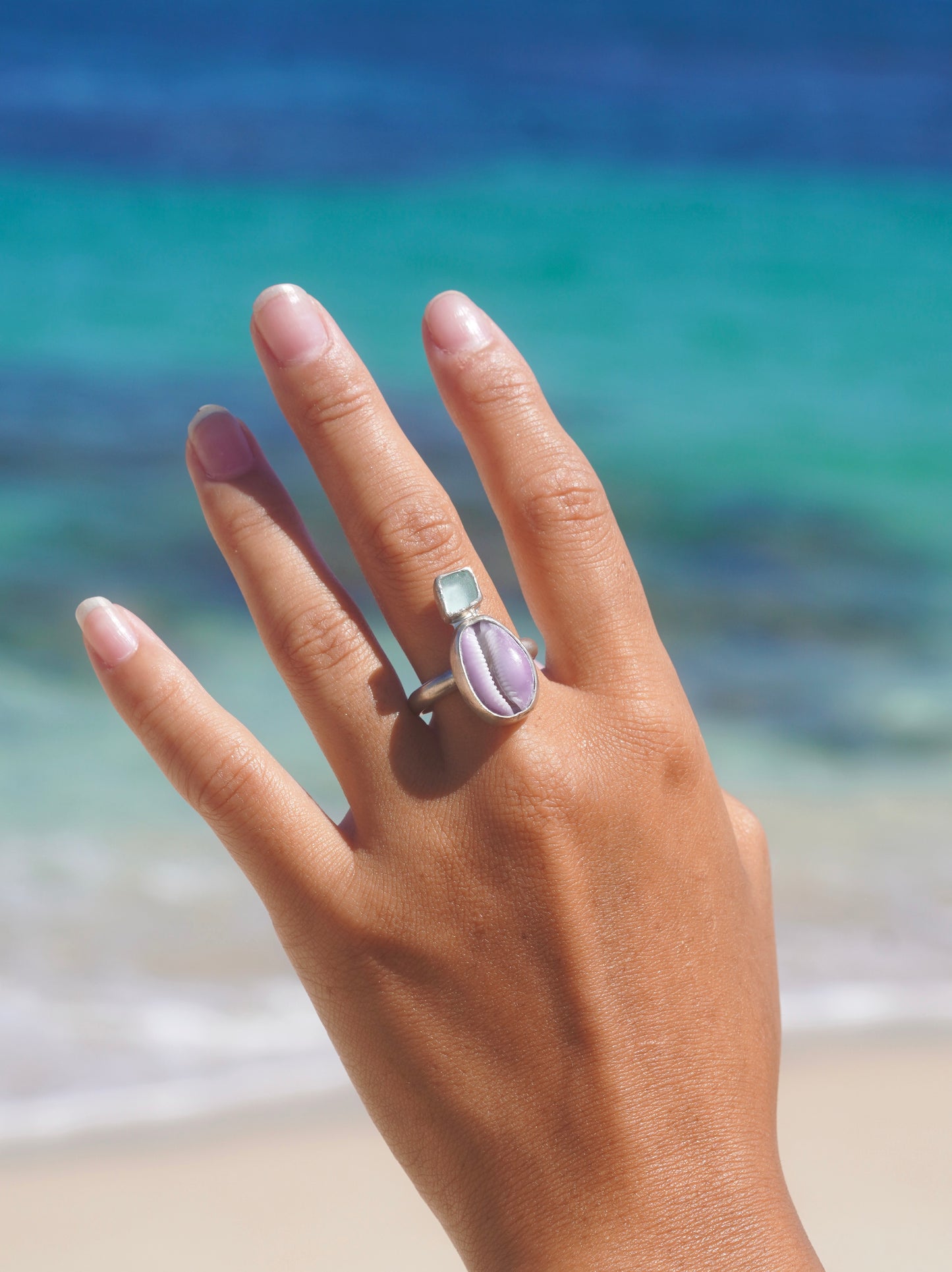 Purple Cowrie Sterling Silver Ring
