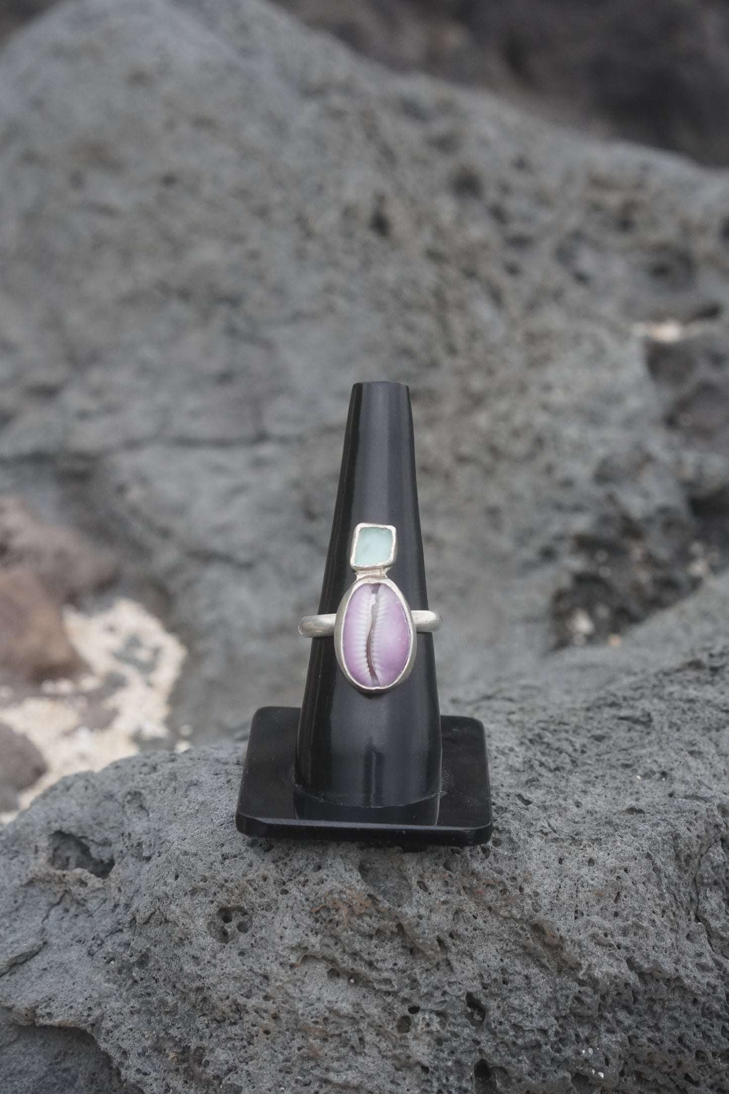 Purple Cowrie Sterling Silver Ring