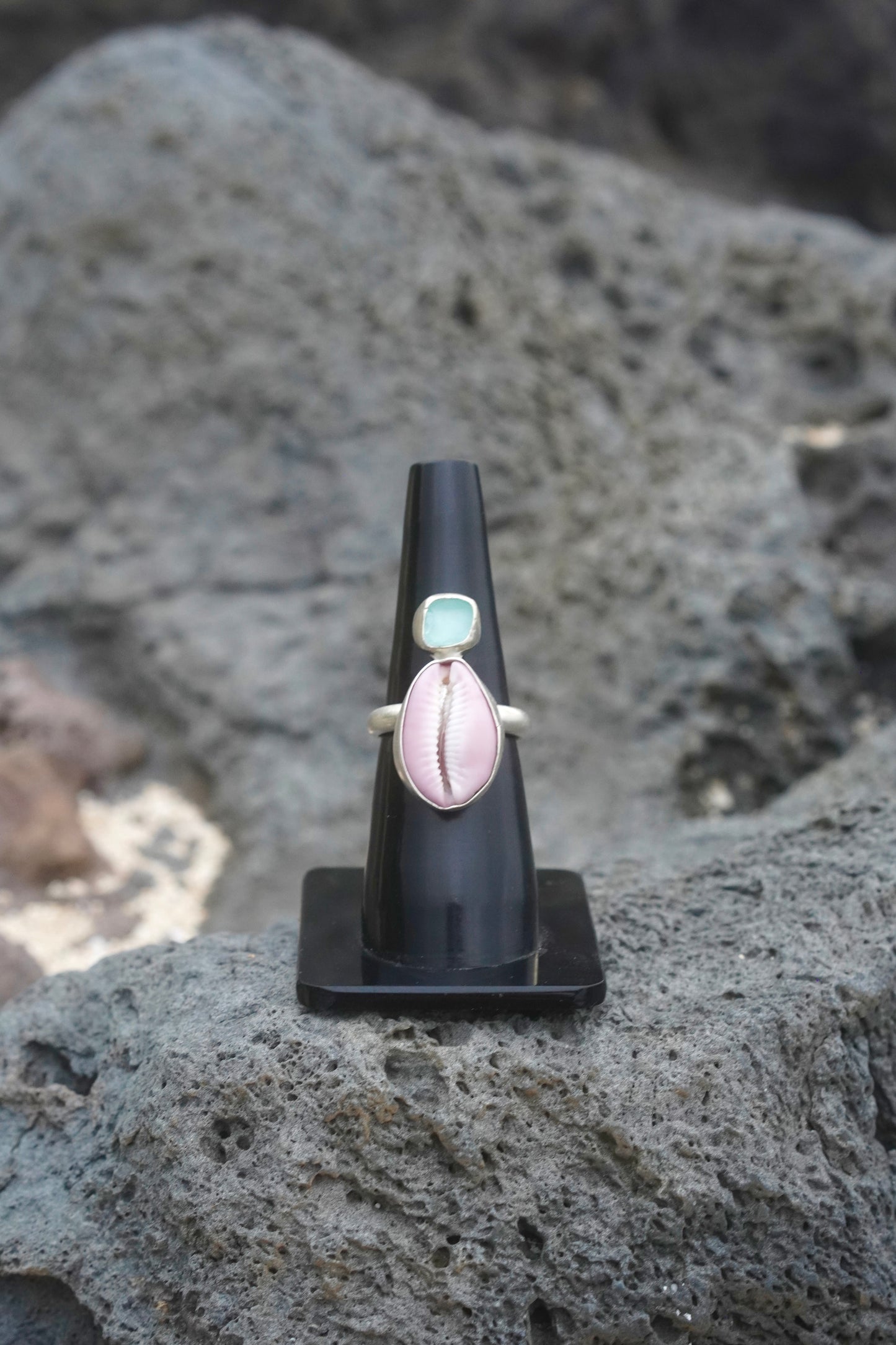Pink Cowrie Sterling Silver Ring