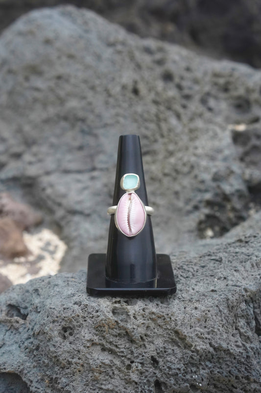 Pink Cowrie Sterling Silver Ring