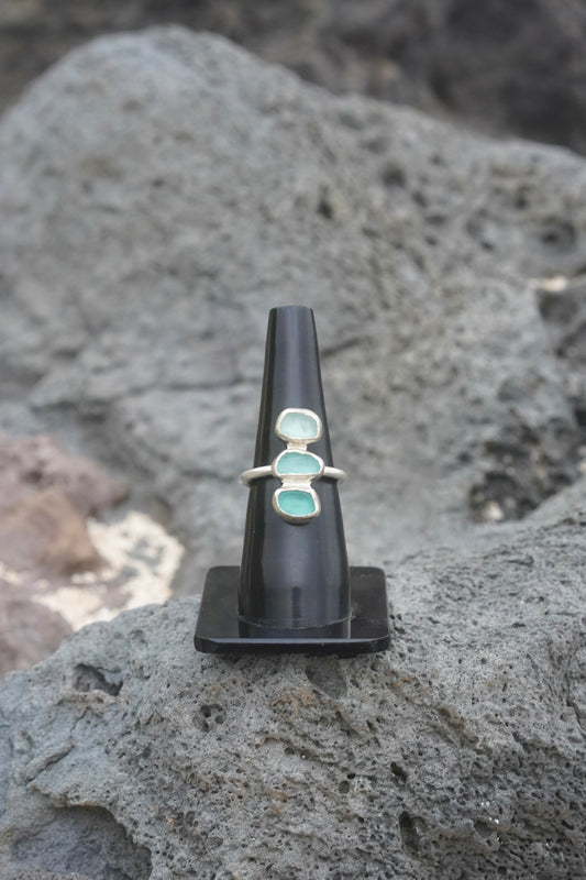 Blue Sea Glass Sterling Silver Ring
